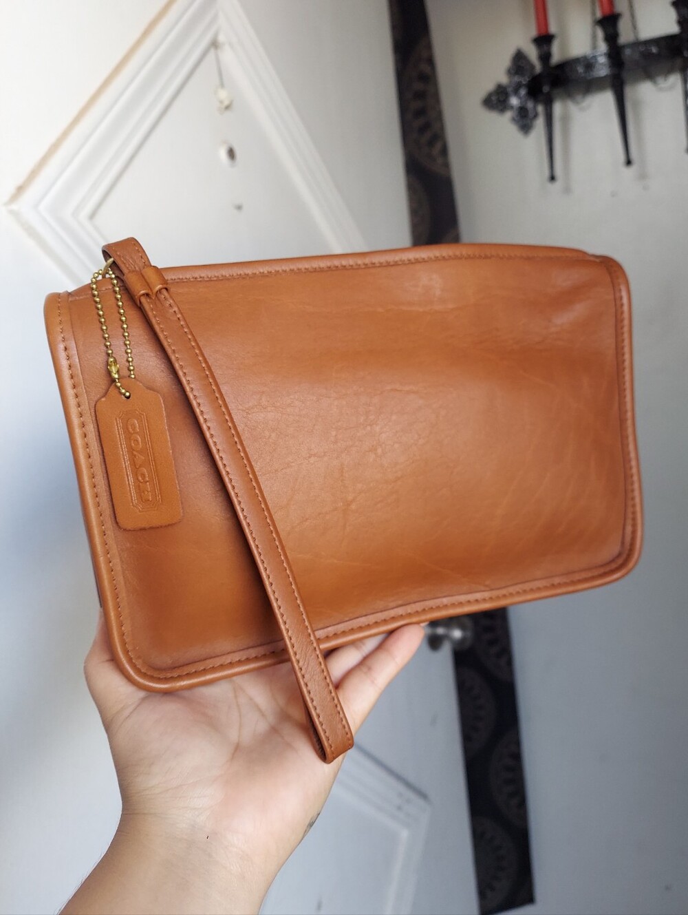 Vintage Coach British Tan Men's Zip Top Clutch 9972🤎🍂🤌